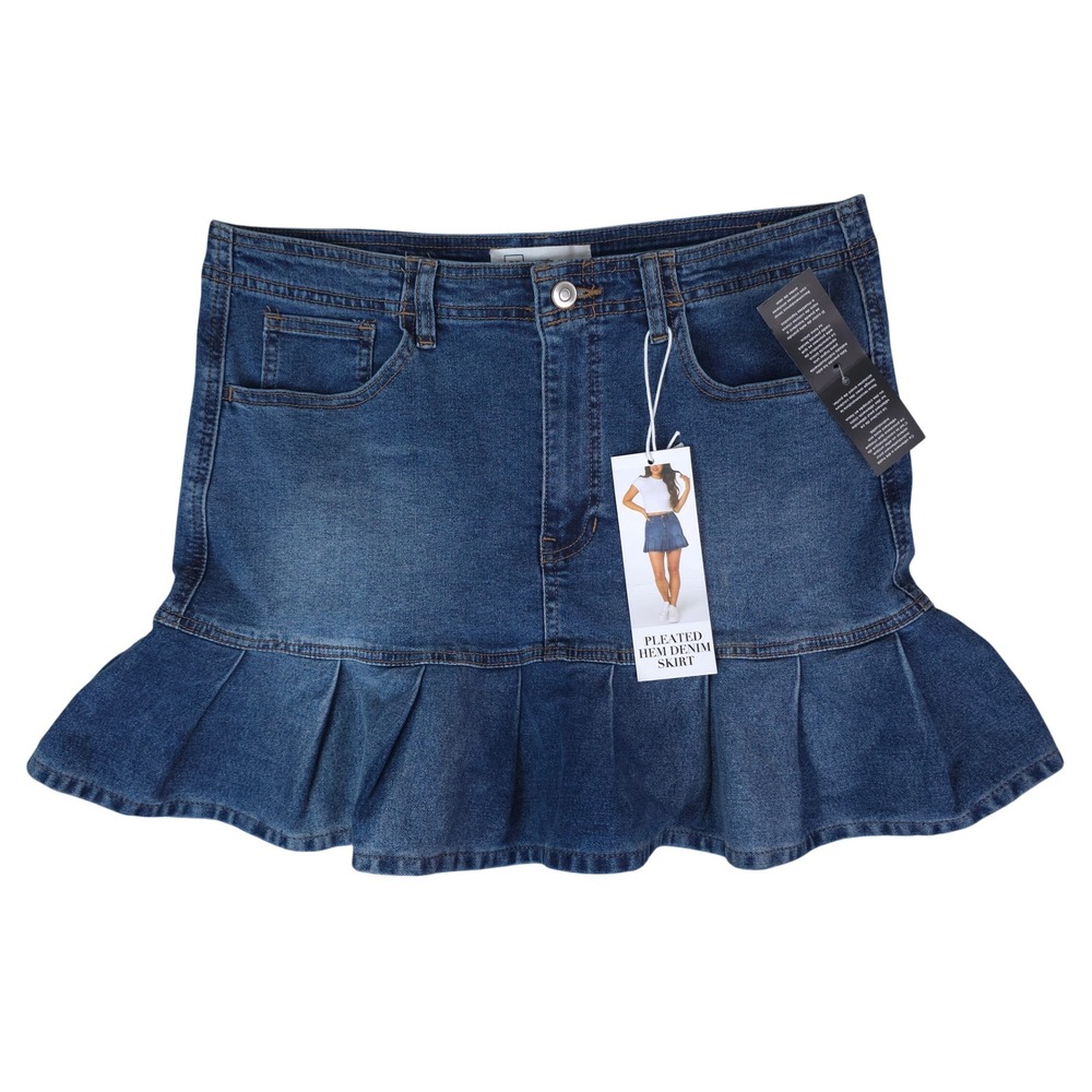 REgeneration Celebrity Pink Pleated Hem Denim Skirt Womens L Blue Schoolgirl Y2K
